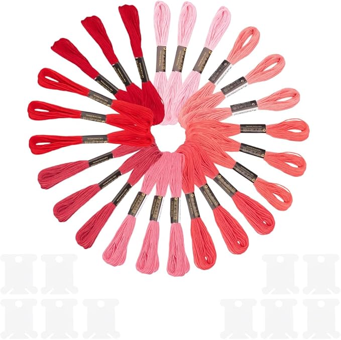 24 Skeins 6 Strandsd Red Embroidery Floss Gradient Friendship Bracelets Yarn String Variegate Cross Stitch Threads Bulk with Floss Bobbins for Hand Sewing Knitting Crafts Crochet Stitching