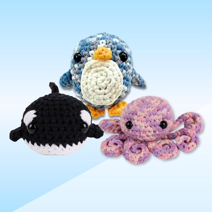 KelliDream Magic Circle Tool Inclusive Learn to Crochet Kit for Beginners; Step-by-Step Video Tutorials in English; All Supplies to Make Cute Amigurumi (Sea Creatures)