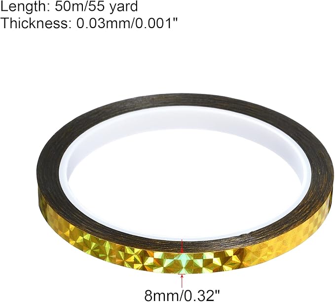 PATIKIL Prism Tape 0.3 Inch x 55 Yards, Holographic Metalized Reflective Adhesive for Detailing Accent Wall Decor Art, Gold