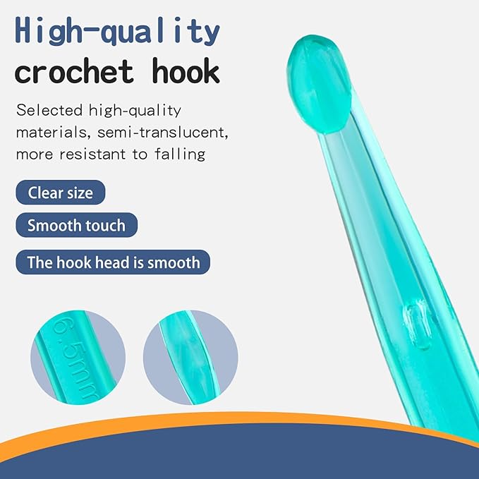 6.5 mm Crochet Hook, Ergonomic Handle for Arthritic Hands, Colorful Transparent Crochet Hook for Beginners and Crocheting Yarn(6.5 mm)