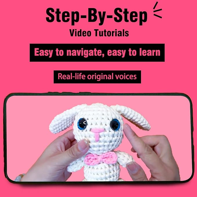 YCSCMG Z Crochet Kits for Beginners - Animal Crochet Sets - Step-by-Step Video Tutorials DIY, Rabbit Crochet Kits Rabbit with Long Ears
