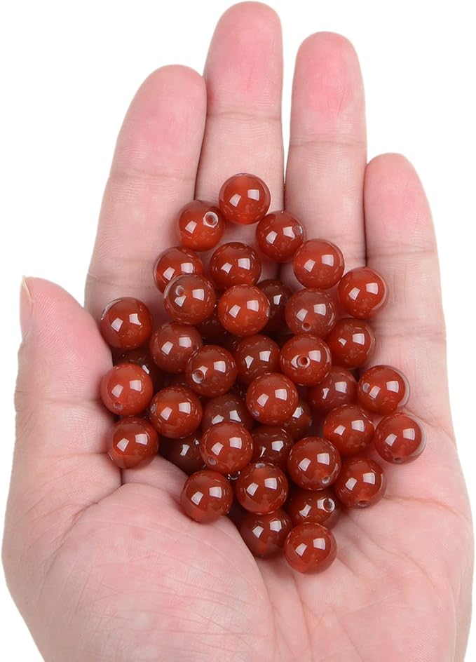 bymitel 90pcs natural crystal beads stone gemstone round energy healing loose beads with stretch cord for jewelry making bracelets anklets (carnelian, 10mm 90pcs)