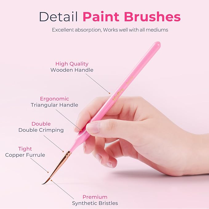 Nicpro 21PCS Fine Detail Paint Brush Drybrush Set, Aesthetic Pastel Fine Tip Miniature Paint Brushes for Acrylic Oil Watercolor, Crafts, 40K Models, Miniatures, Rock Painting, Paint by Numbers