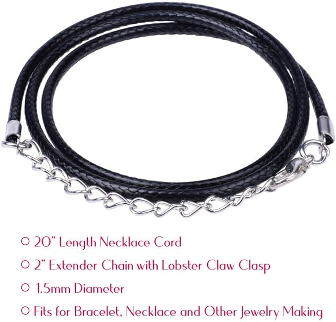 Selizo 100Pcs Necklace Cord for Jewelry Making, Black Waxed String Bracelet Making Supplies