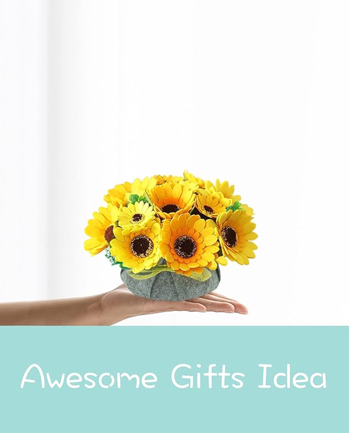 BAZIMA ALICE DIY Felt Flower Art Craft Kit, Sunflower Pot Bonsai Kit for Beginners, Floral Gifts, Arrange Pre-Cut Flowers and Foliage