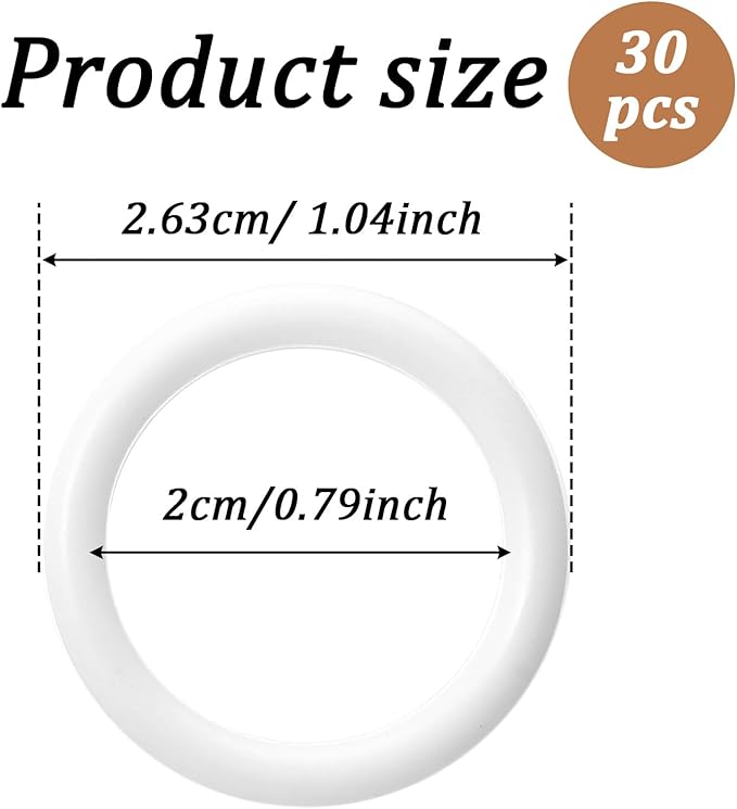 Plastic O Rings 30 Pack, 1 Inch White Craft Ring, Plastic Crochet Hook Circle Ring Curtain Rings for Handbag, Curtain, Craft Projects
