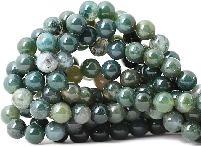 35PCS 10mm Natural Moss Agate Gemstone Round Loose Beads for Jewelry Making DIY 1 Strand 15"