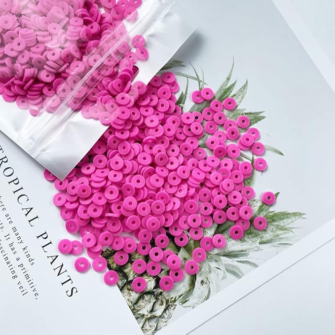 2000pcs Heishi Vinyl Beads Flat Round Polymer Clay Spacer Beads for Making Bracelet Necklace Earring Accessories DIY Handmade Craft(Rose Red, 6mm)