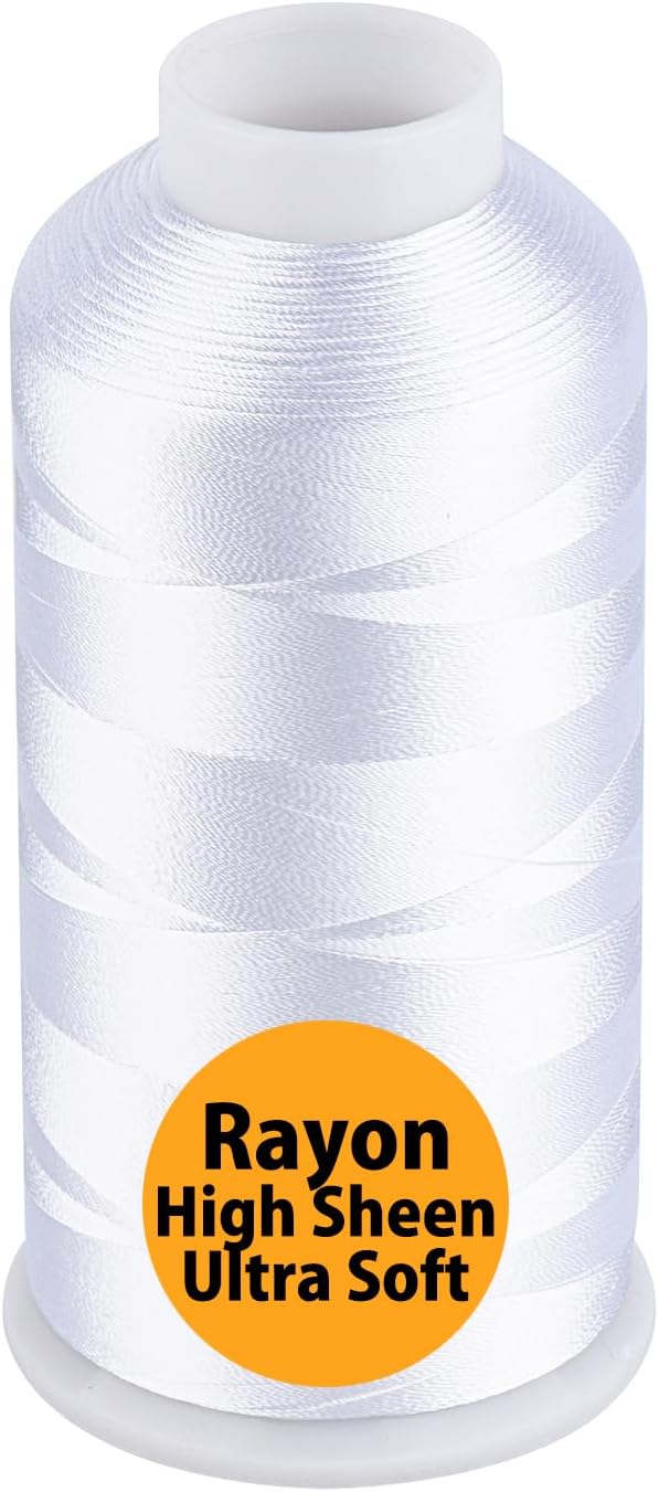 Simthread Rayon Embroidery Thread 5500 Yards Huge Spool, 40wt 100% Rayon Viscose for Commercial and Domestic Machines - Super White 1001