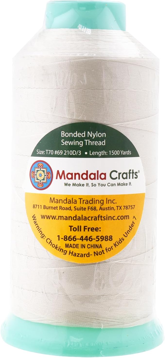 Mandala Crafts Size 69 210D T70 Bonded Nylon Thread - Off White 1500 YDs Tex 70 Heavy Duty Sewing Threads for Leather, Jeans, Weaving, Outdoor Marine Upholstery
