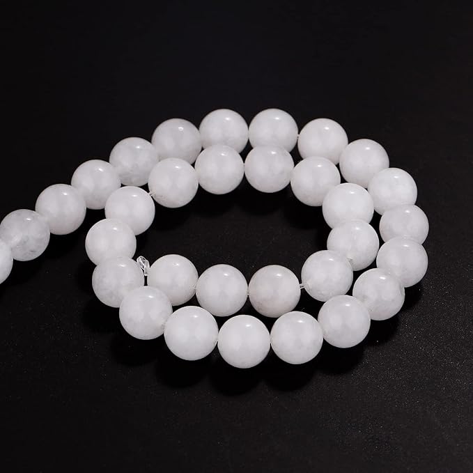 youngbling natural gemstone beads for jewelry making,10mm white jade polished round smooth stone beads,genuine real stone beads for bracelet necklace 15 inch(white jade,10mm)