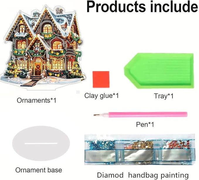 LAKEQUILL Christmas Diamond Art Painting Kits, Tabletop Ornament, Stand Up Diamond Art Desktop Kits House Pattern for Home Office Decor, New Year Gift