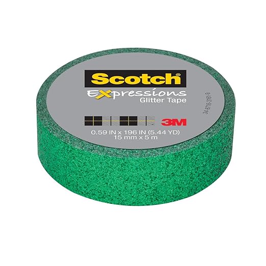 Scotch Expressions Glitter Washi Tape, Arts and Crafts Tape, .59 in x 196 in, Dark Green Glitter, 6 Rolls