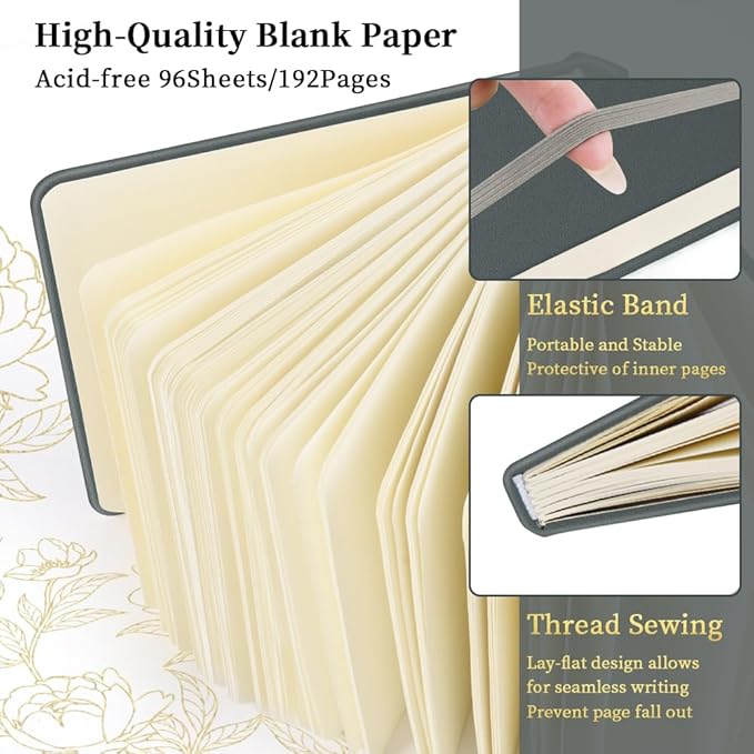 Square 5x5 inches 80gsm 96sheets/192 Pages Notebooks Blank Sketchbooks Travel Journal Pocket Hardcover Paint Writing Diary Memo Planner PU Leather Cover. Grey