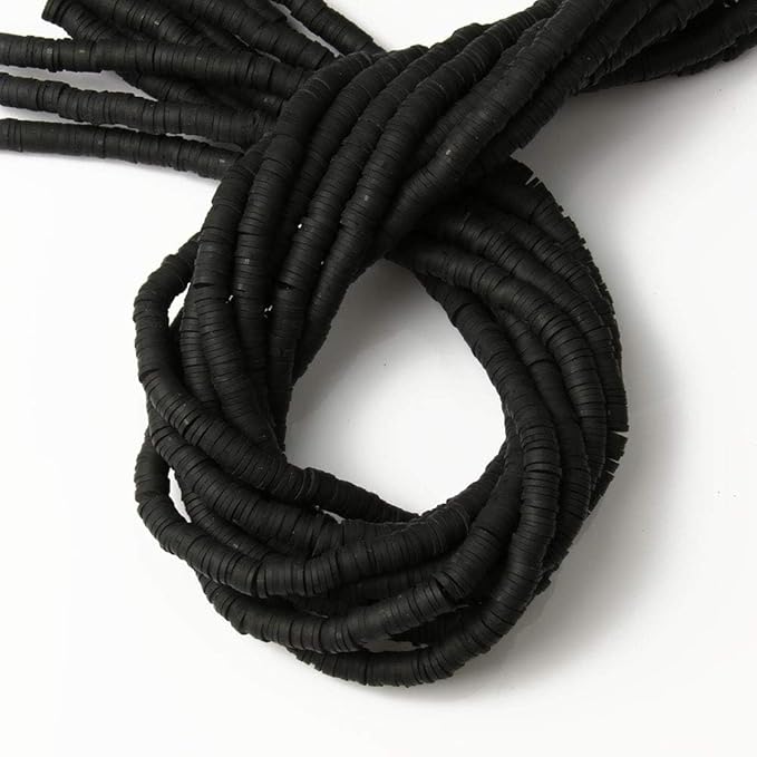3600 pcs Black Clay Beads for Bracelets Making, 10 Strands Flat Round Polymer 6mm Spacer Heishi Beads for Jewelry Making Earring Necklace