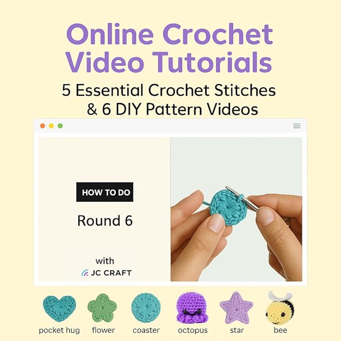 jc craft beginner crochet kit – 81 piece starter set with 15 colorful yarns, ergonomic hooks, complete supplies, white tote bag, accessories case, guide book & online video lessons