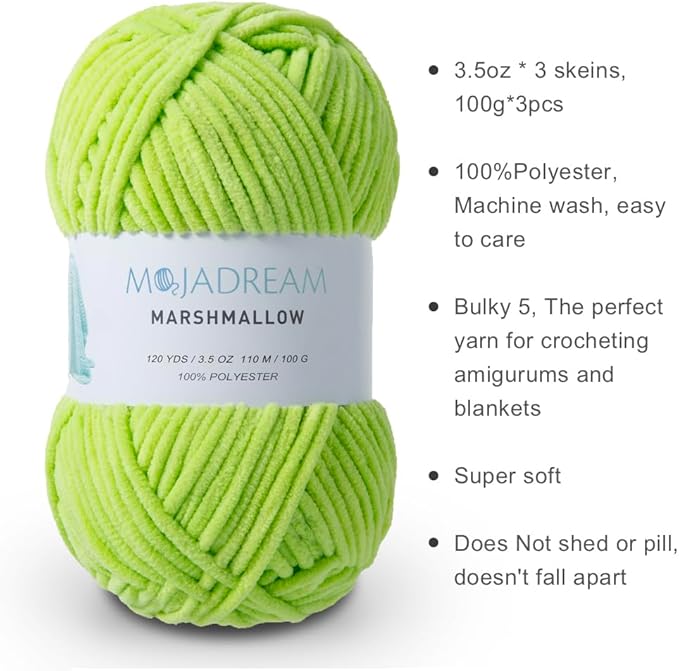 3PCS 3.5oz Chenille Yarn for Blankets Amigurumi: Soft Velvet Baby Yarn Blanket Knitting and Crocheting Bulky 5# Yarn 3 Skeins of 100g (Coconut Milk)
