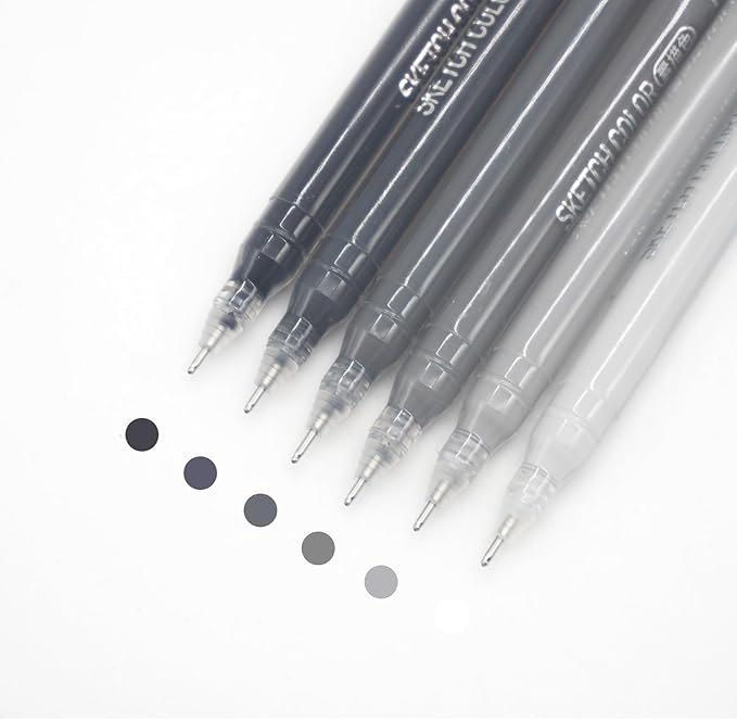 Gel Pens with Fine Point 0.6mm, 6 Colors Drawing Pencils for Adult Coloring Books Smooth Writing Pen Set for Journaling(Sketch Color)