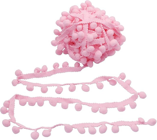 Homiest 10 Yards Pom Pom Trim for Sewing, 1 Inch Wide Light Pink Ribbon Bundles Textured Fabric Fringe Ribbon, 13mm Ball Pompom Trim for DIY Crafts Curtain Clothes Pillow Home Decoration