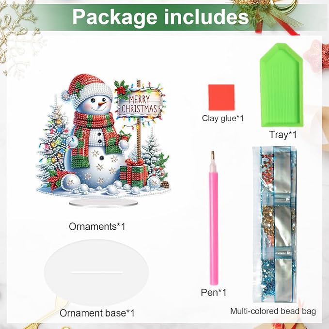 LAKEQUILL Christmas Diamond Art Painting Kits, Snowman Tabletop Ornament, Stand Up Diamond Art Desktop Kits for Home Office Decor, New Year Gift
