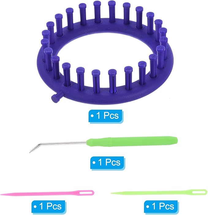 PATIKIL 24 Hooks Round Knitting Loom Machines Kit, 14cm OD Darning Weave Tool with Accessories for Scarf Sweater Shawl Blankets Mending Weaving Stitching, Blue