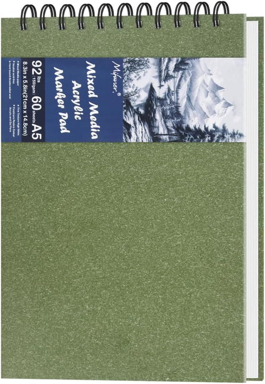 8.3" x 5.8" Hardcover Sketchbook, Top Spiral Bound Art Journal Sketchbook, 60 Sheets 92LB/150 GSM Acid-Free Drawing Bright White Mixed Media Paper for Adults Beginners Artists.Grass Green