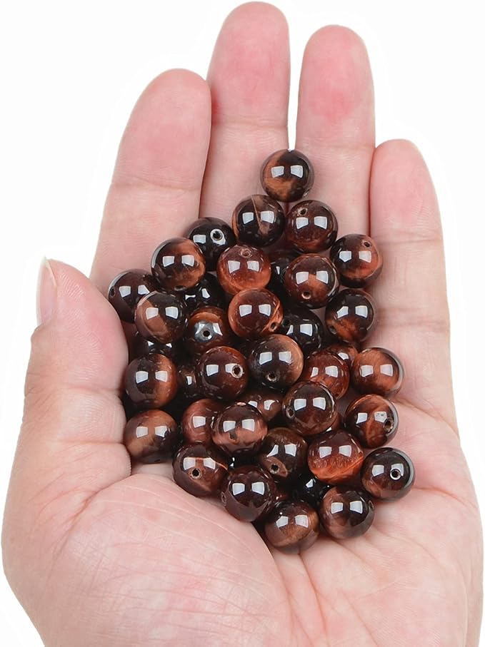 bymitel 90pcs natural crystal beads stone gemstone round energy healing loose beads with stretch cord for jewelry making bracelets anklets (red tiger's eye, 10mm 90pcs)