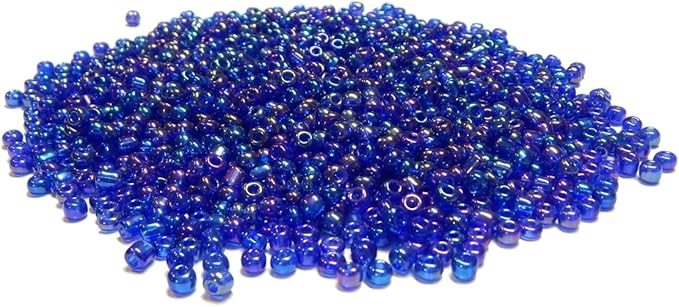 Perlin Glass Seed Beads 4mm 6/0 Round 1100pcs Mini Small Pony Spacer Beads Kit for Jewelry Making Earrings Bracelets Pendants Waist DIY Handmade (Royal Blue AB Transparent)