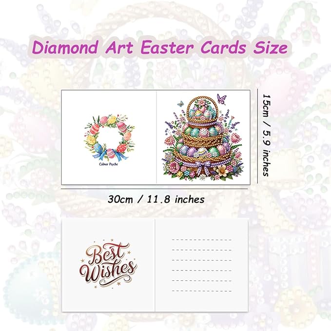 12 Pack 5D DIY Diamond Painting Greeting Cards Kit, Diamond Art Easter Cards with Envelope, Easter Crafts for Adults (Easter Eggs)