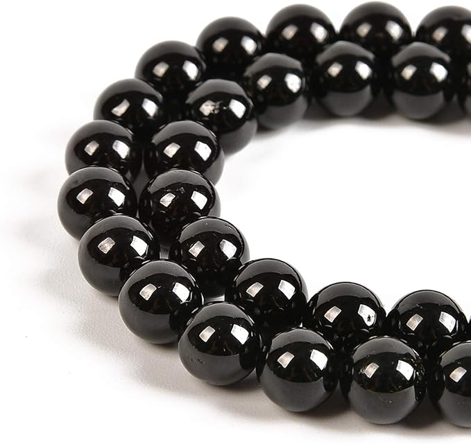 45pcs 8mm Natural Black Tourmaline Gemstone Round Spacer Loose Stone Beads for Jewelry Making 15.5" 1 Strand (Black Tourmaline, 8mm 45Beads)