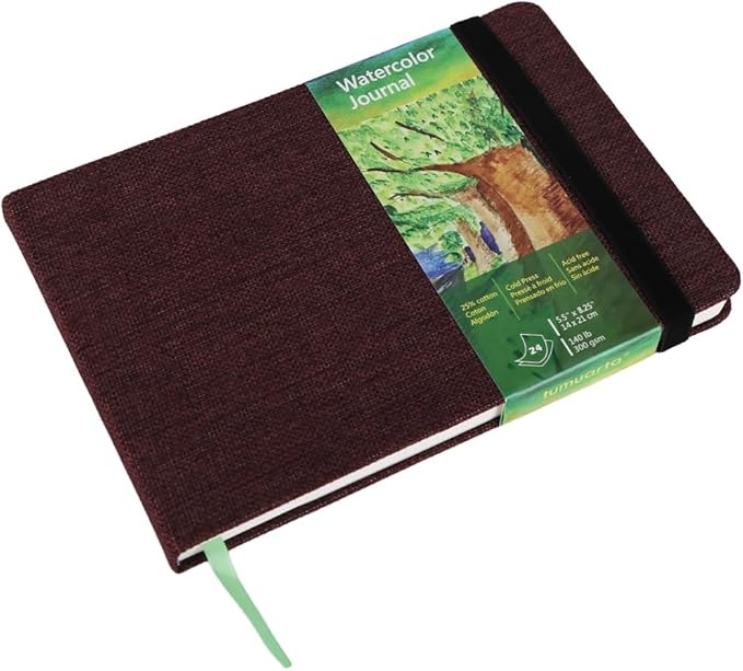 tumuarta Watercolor Journal, 8.25x5.5, 140 LB, 300 GSM, Cotton Paper, Cold Press, 24 Sheets, 48 Pages, Watercolor Paper Sketchbooks for Use As Travel Notebook and Mixed Media Pad
