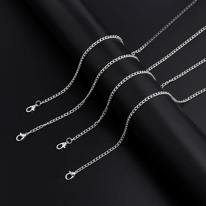 Lemonkey 33 Feet Metal Silver Necklace Chains Curb Links Chains Bulk for Jewelry Making DIY Craft Kit with Lobster Clasps Jump Rings
