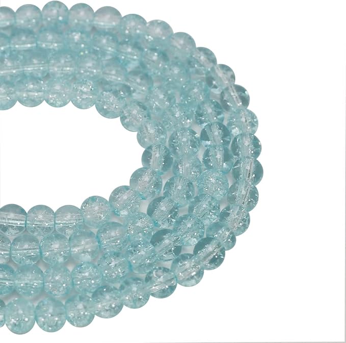 1050pcs Lake Blue Crackle Glass Beads Handcrafted Round Lampwork Smooth Loose Beads for Bracelet & DIY Jewelry Making 6mm