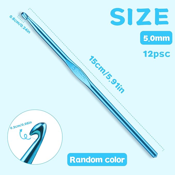 UzecPk 12Pcs 5mm Crochet Hooks Aluminum Ergonomic Handle Crochet Hook Set, Metal Crochet Needles Bulk for Arthritic Hands Crocheting Yarn