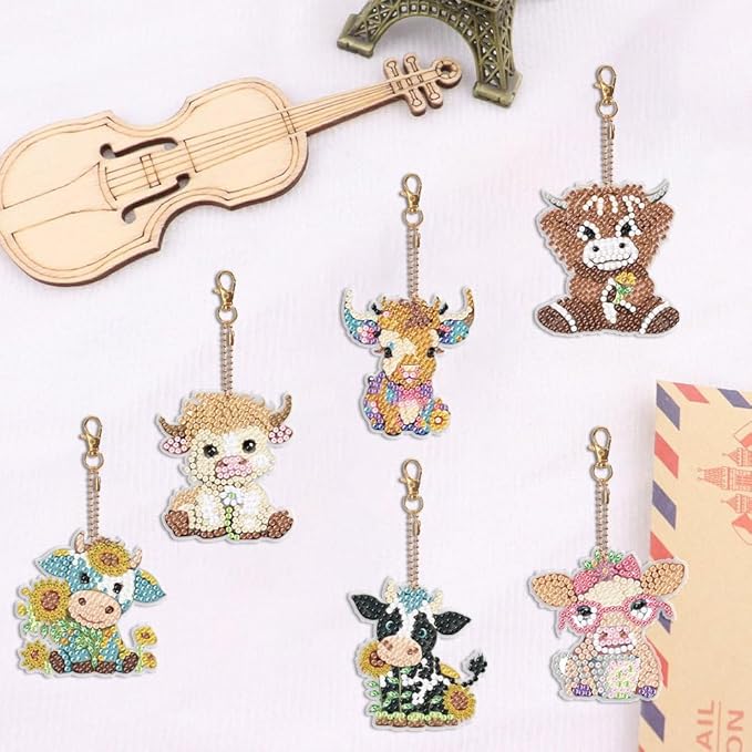 Diamond Painting Keychains Kits, Double Sided Diamond Art Keyrings for Adults, DIY Art Key Rings Ornaments Kits