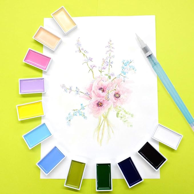 Kuretake GANSAI TAMBI Watercolor Paint Set, 12 Nuance Colors, Professional-quality for artists and crafters, for kids, adult, Made in Japan