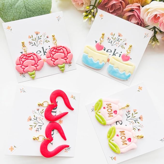 Mother’s Day Polymer Clay Cutters & Stamp Set - 12pcs Sharp & Durable Mom, Heart, Cake, Carnation & Gift Shapes for DIY Earring Jewelry Making, Soft Clay Crafts & Holiday Supplies