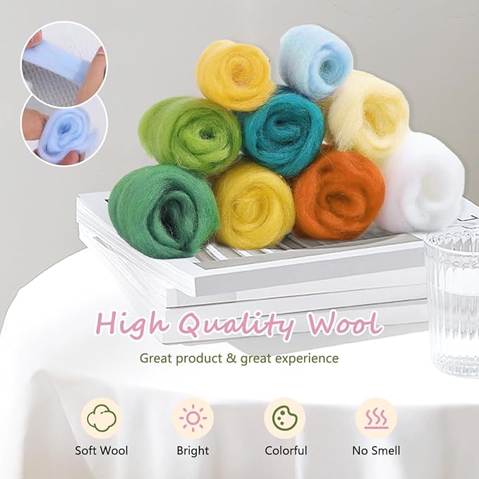 yesJRL Needle Felting Kits Beginners, Natural Landscape DIY Wool Needle Felting Starter Kit, Floral Needle Felt Set with Foam Pad, Felt Cloth and Instructions, Used for Home Decoration (Green)