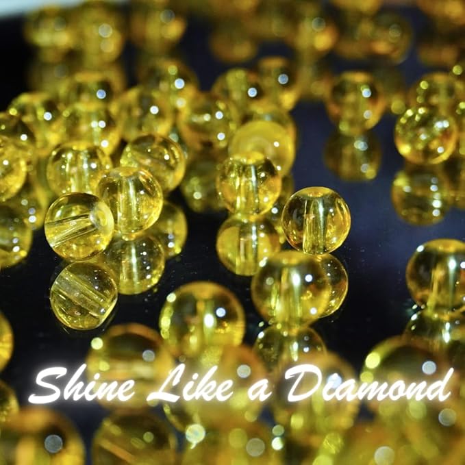 Jabrand 150pcs Beads Kit, 8mm Transparent Glass Beads Clear Round Crystal Beads for Bracelet Making Jewelry DIY Crafts Supplies (Yellow)