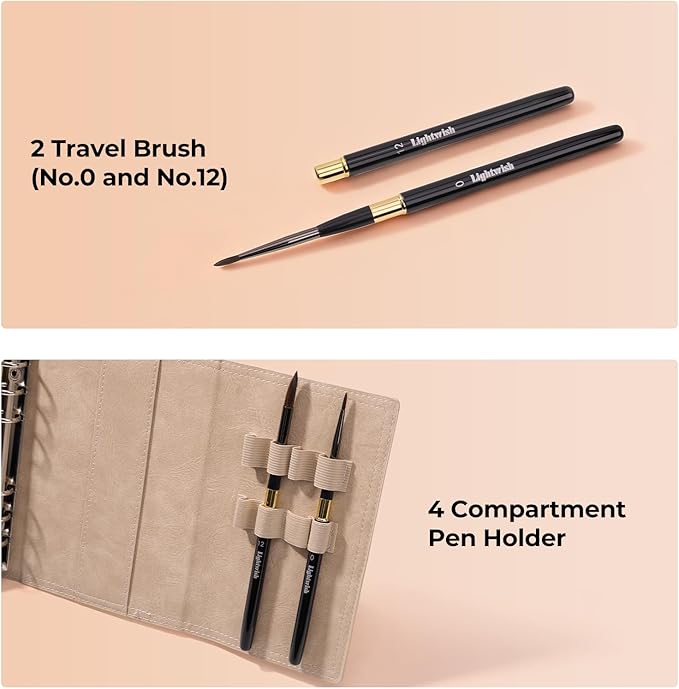 Travel Watercolor Sketchbook Set - 6.7x3.9 in 100% Cotton Cold Press 20 Sheets Binder Art Journal with 36-Well Empty Ceramic Paint Palette & 2 Travel Watercolor Brushes for Artists Outdoor Painting