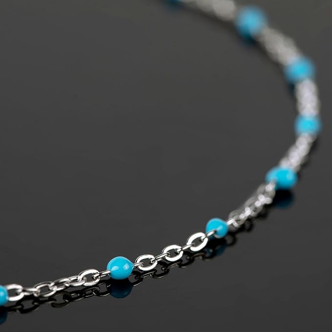 UMAOKANG 33 Feet/10M Stainless Steel Chain for Jewelry Making Light Blue Enamel Beaded Chain Bulk with Lobster Clasps and Jump Rings