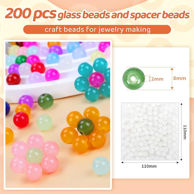 White Glass Beads for Crafts– Bright Color 8mm Crystal Glass Beads for Bracelets, Necklace & DIY Crafts