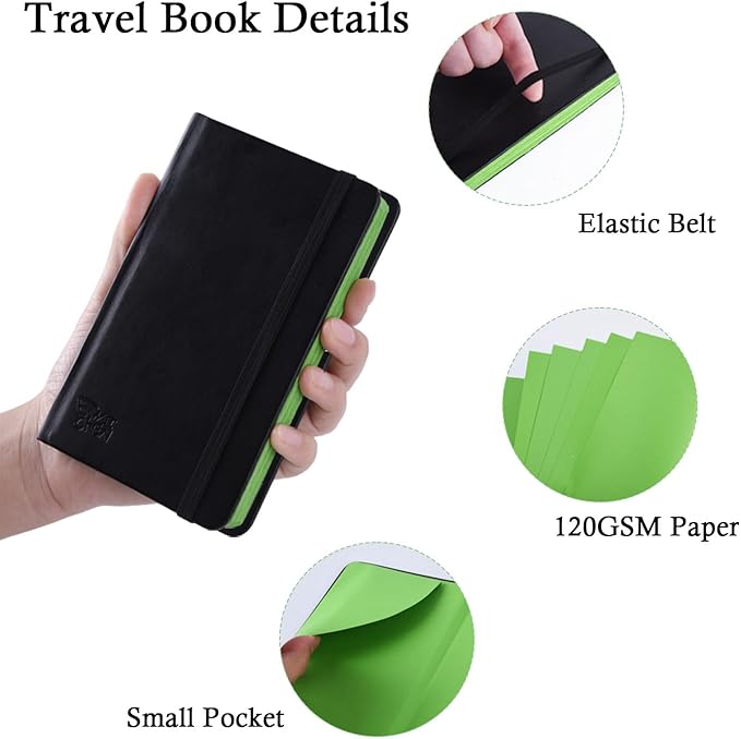Small Premium Green Art Sketchbook,5.7 x 3.54 inches Mixed Media Notebook,34 Sheets 120 GSM Acid-Free Folding Drawing Papers, Hardcover Pocket Journal Sketchbook for All Artists