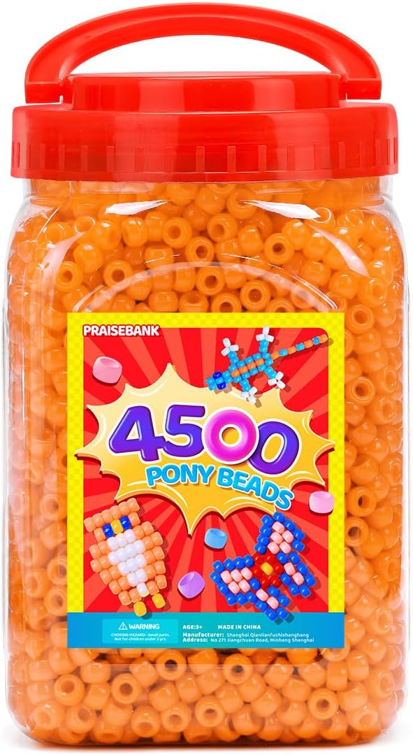 praisebank pony beads, 4500pcs 6x9mm, wholesale beads, bracelets jewelry making, arts & crafts(orange)