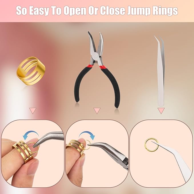 1200 Pcs Jump Rings for Jewelry Making Supplies, Necklace Repair Kit with Open/Close Tools, Pliers, Tweezers, Lobster Clasps, Jewelry Jump Rings for Crafts and Key Chains (Silver and Gold)