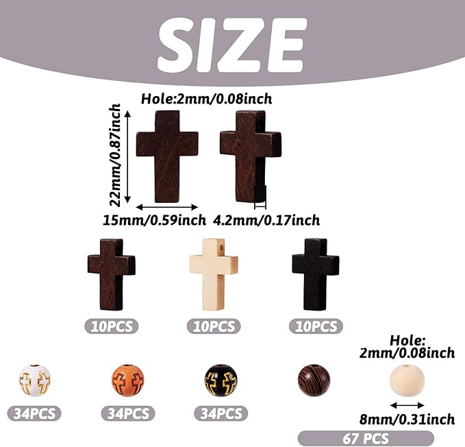 KISSITTY Rosary Making Kit Cross Rosary Beads 8mm Easter Round Wood Acrylic Cross Spacers Cross Pendant Beads for DIY Jewelry Making About 211pcs/box