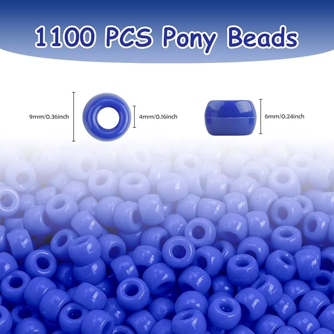 pony beads bulk 1100 pcs, beads for jewelry making,plastic bead for crafts, hair bead for braids for girls,gifts for daughter,gifts for girls (dark blue)