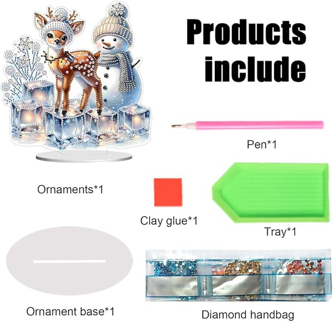 LAKEQUILL Christmas Desktop Diamond Art Kit for Adults Christmas,DIY Stand Up Double Sided Special Shaped Diamond Art Desktop Ornaments for Home Office （Adorable Snowman Fawn）