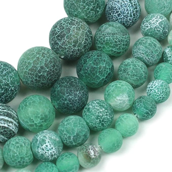 8mm Natural Green Frosted Agate Gemstone Round Loose Beads Crystal Stone Bracelet Necklace Accessories Crafts for Jewelry Making DIY,1 Strand 15"
