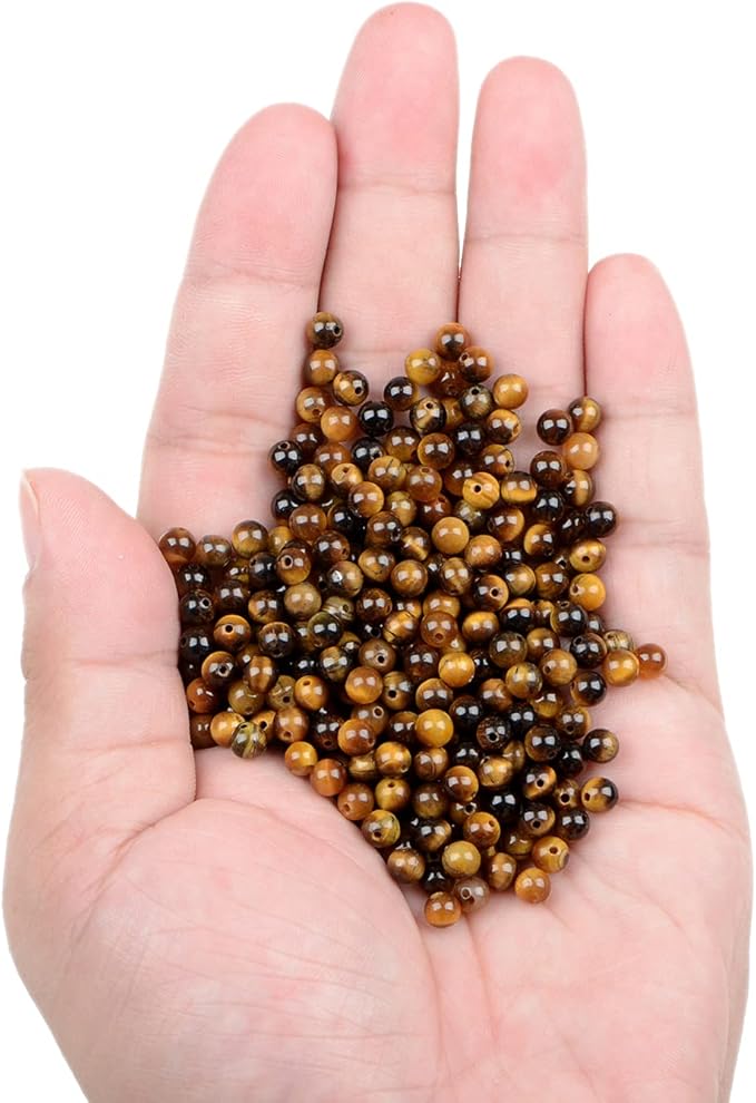bymitel 210pcs natural crystal beads stone gemstone round energy healing loose beads with stretch cord for jewelry making bracelets anklets (yellow tiger eye's, 4mm 210pcs)